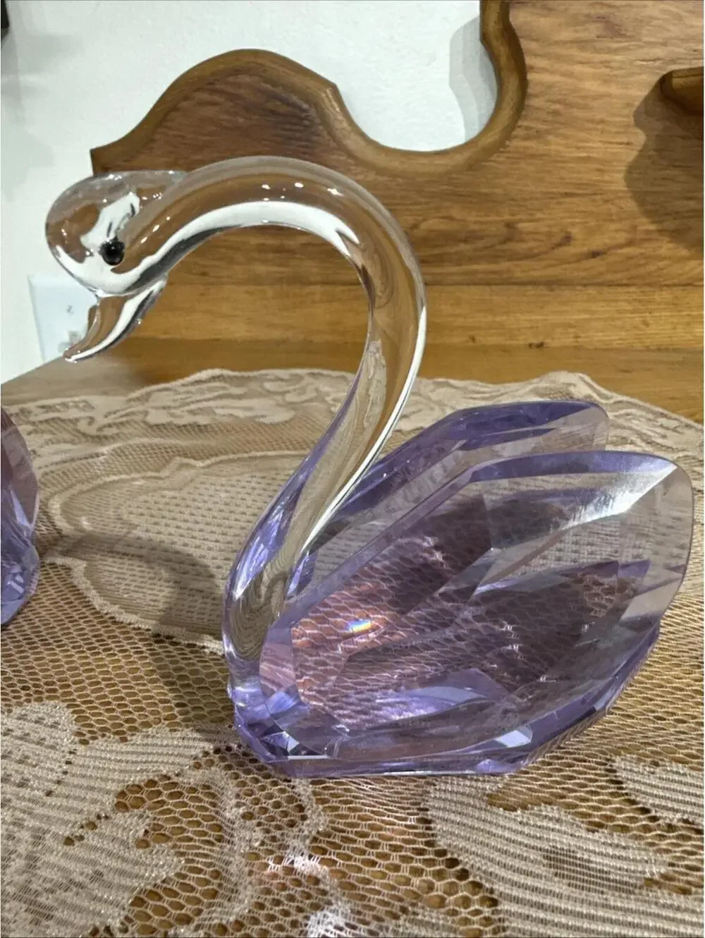 Pair Large Diamond Cut Purple Crystal Swan Figurines Paperweight Statue 5” Rare - Picture 11 of 15